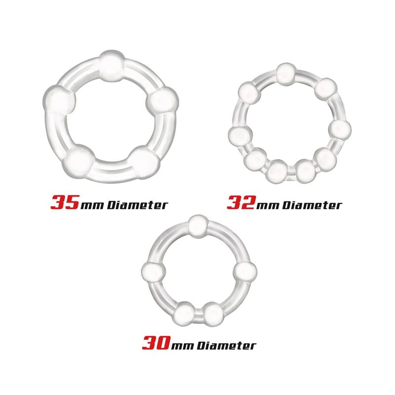 Beast Rings Set 3 Anillos para el Pene Beaded Flexibles Transparente