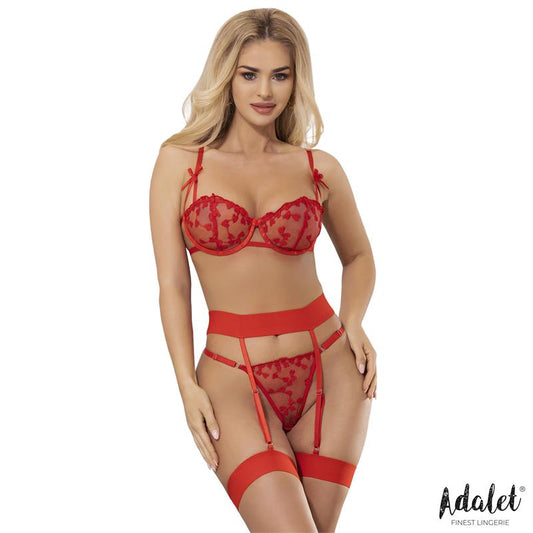 ADALET Zoey Set Sujetador, Tanga y Liguero con Corazones Rojo