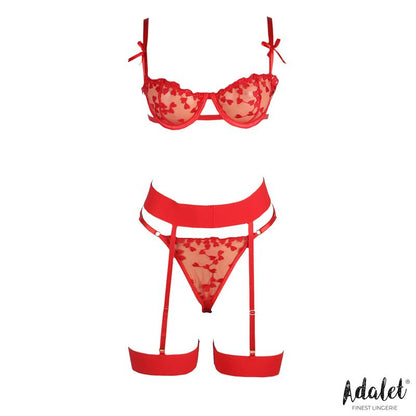 ADALET Zoey Set Sujetador, Tanga y Liguero con Corazones Rojo