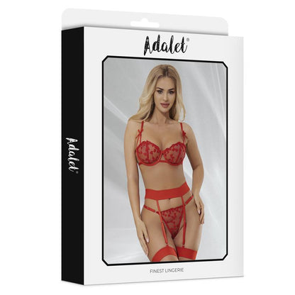 ADALET Zoey Set Sujetador, Tanga y Liguero con Corazones Rojo